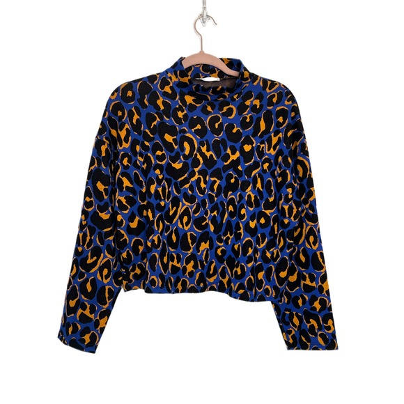 Zara Sweaters - Zara Blue Animal Print Cropped Long Sleeve Moc Turtle Neck Oversized Sweater S
